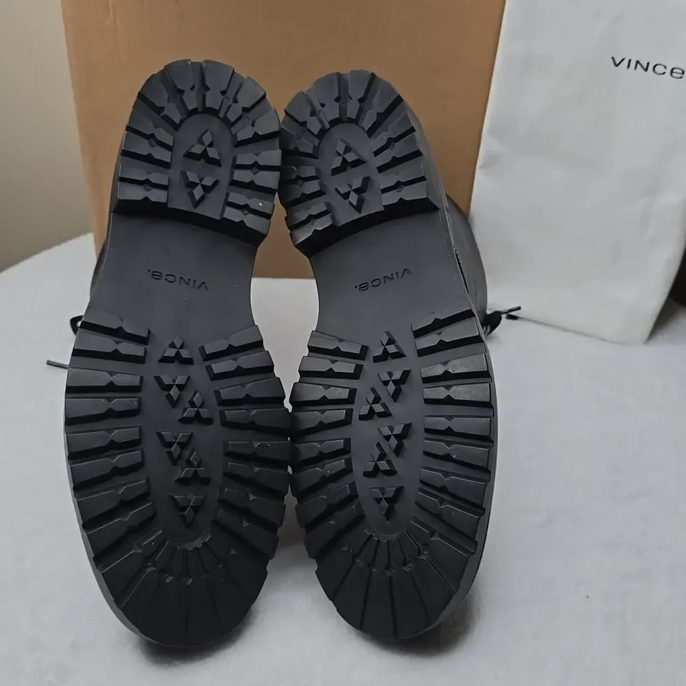 Vince Dominic Leather Combat Boots Black Lug Sole Lace Up NIB Sz 10
